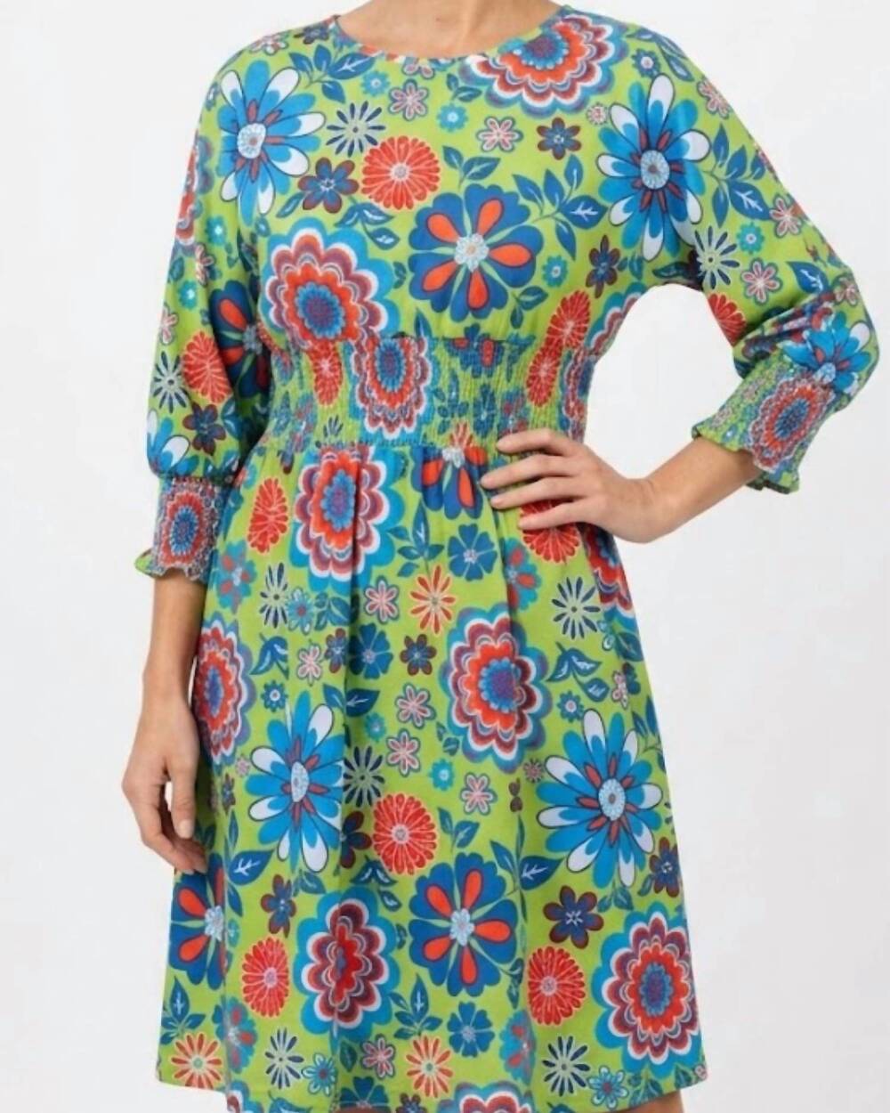 NEW MULTIPLES dolman sleeve wide neck needle waist dress in multi